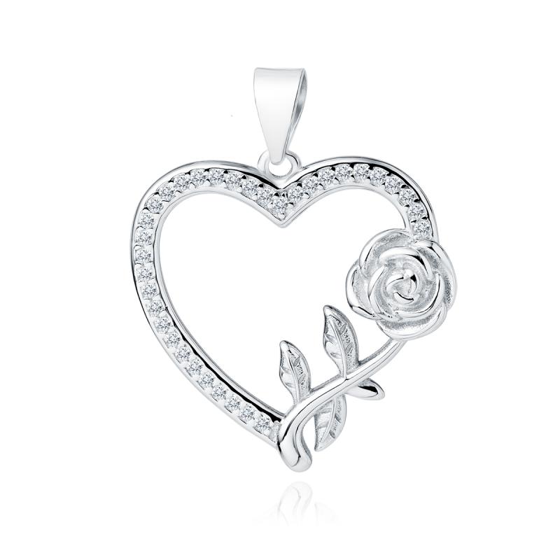 Pandantiv argint inima cu trandafir si pietre DiAmanti Z1984CR_W-DIA (Argint 925‰ 2,3 g.)